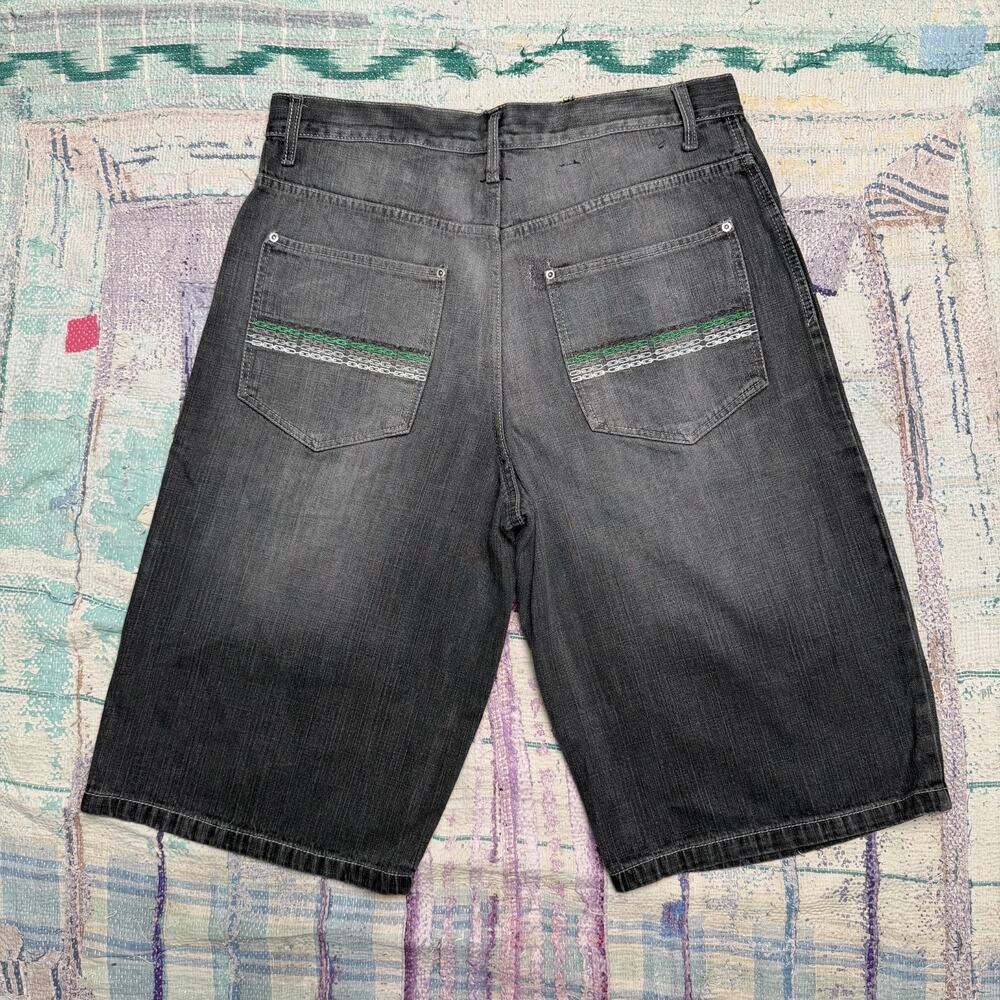 VTG Southpole Denim Jean Shorts men's 36 Black Dark Washed Embroidered 90s